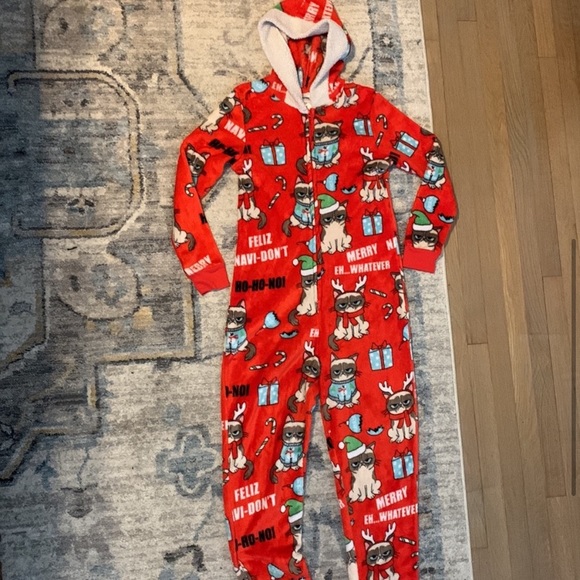 Grumpy Cat Hooded Lounge Union Suit Pajama Christmas Matching Family Pajamas - Picture 4 of 12